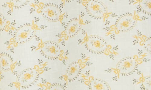 Max Studio Square Neck Puff Sleeve Cotton Blend Top In Cream/yellow Prty Ltl Wreath