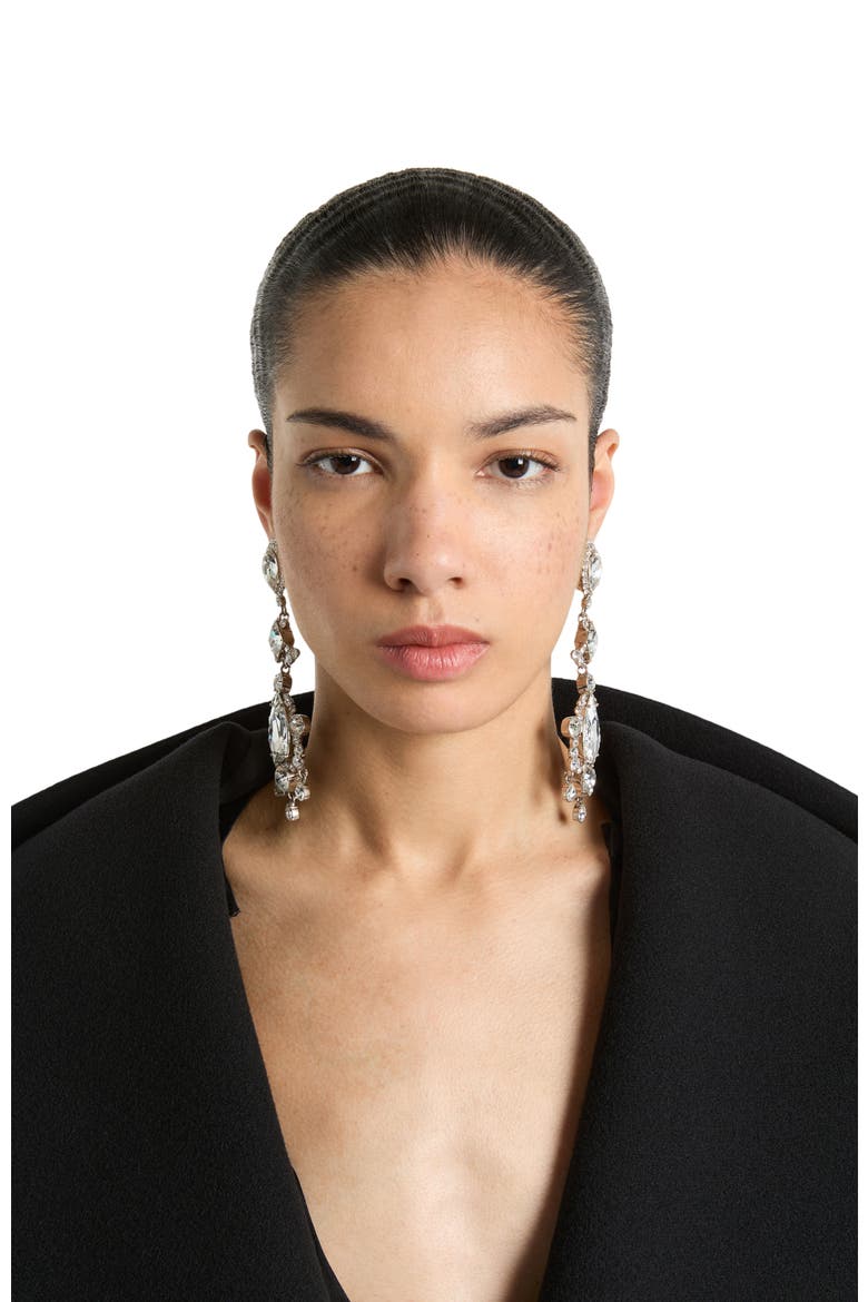 Brass and crystal pendant earrings, Alternate, color, silver