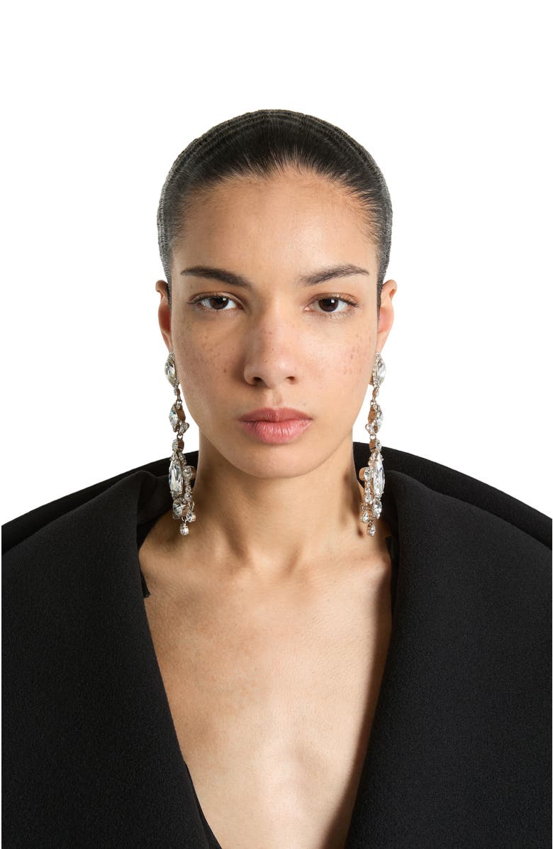Balmain Brass and crystal pendant earrings, Alternate, color, Silver