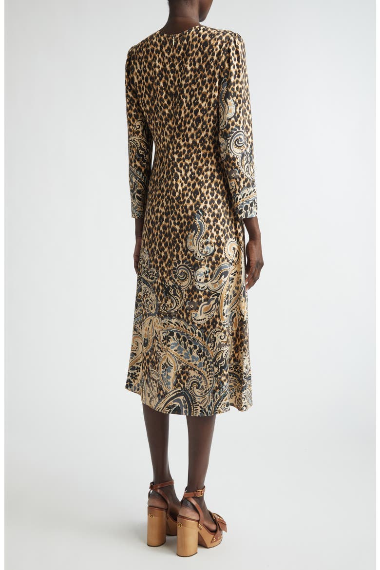 Mixed Print Long Sleeve Midi Dress, Alternate, color, BEIGE