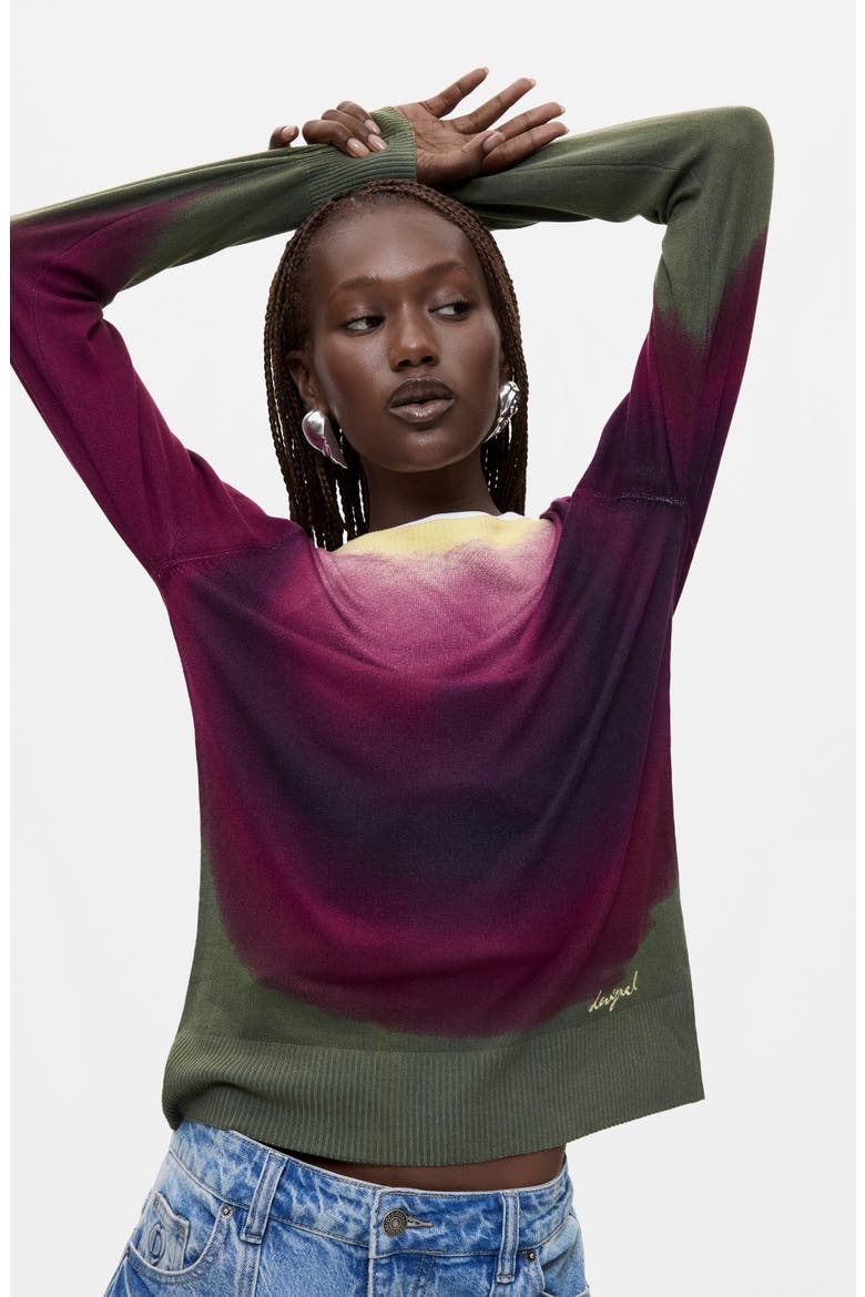 Dip Dye Effect Pullover Sweater, Alternate, color, BURGUNDY
