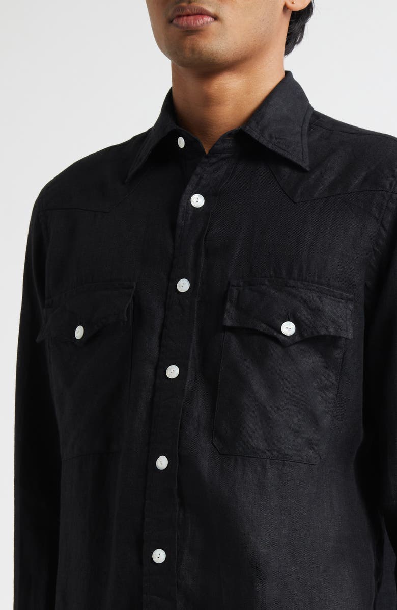 Drake's Linen Twill Western Shirt, Alternate, color, 100 Black