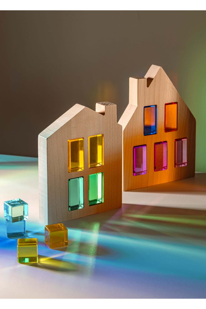 Remi City Wooden Building Blocks with Acrylic Gems, Alternate, color, Multicolor