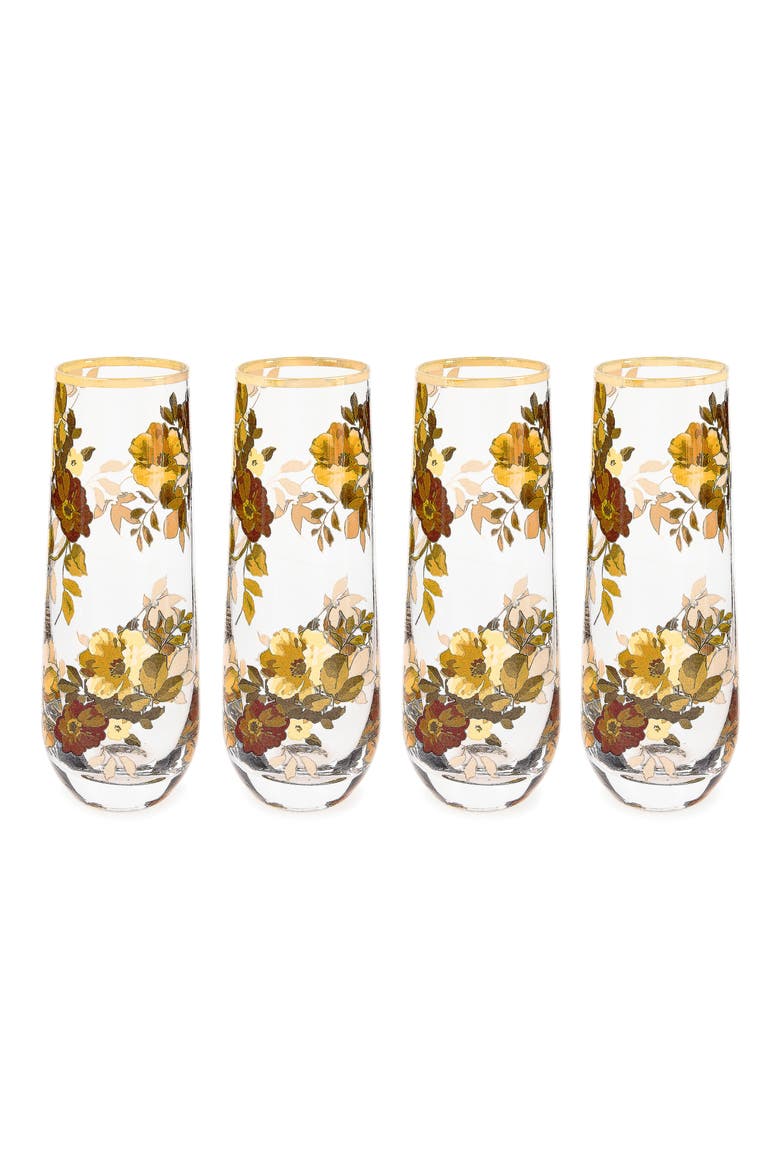 Set of 4 Wild Rose Stemless Flutes, Main, color, PINK