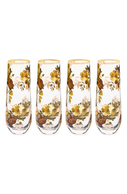 Set of 4 Wild Rose Stemless Flutes