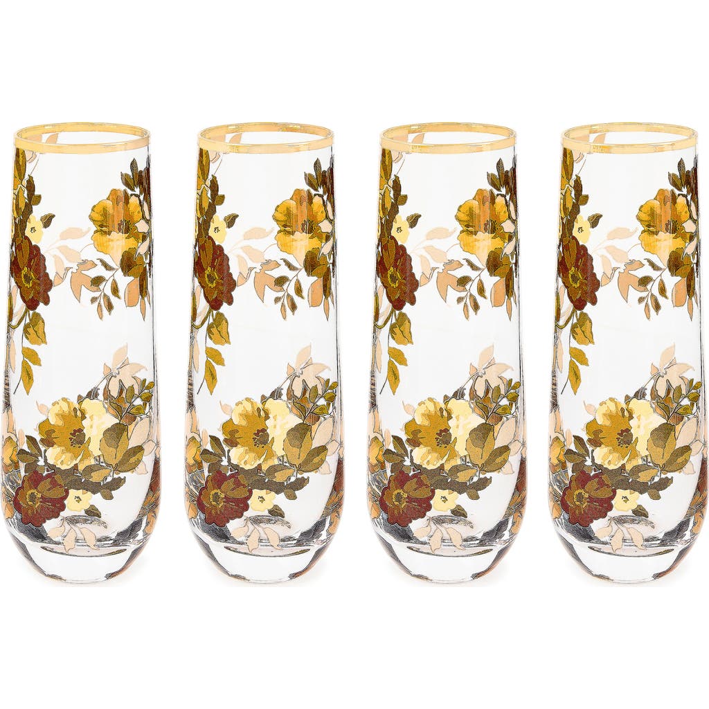 Mackenzie-childs Mackenzie Childs Set Of 4 Wild Rose Stemless Flutes In Brown