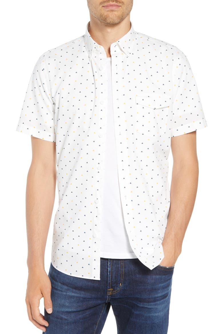 Ivy Trim Fit Triangle Print Sport Shirt, Main, color, WHITE BLUE YELLOW TRIANGLES