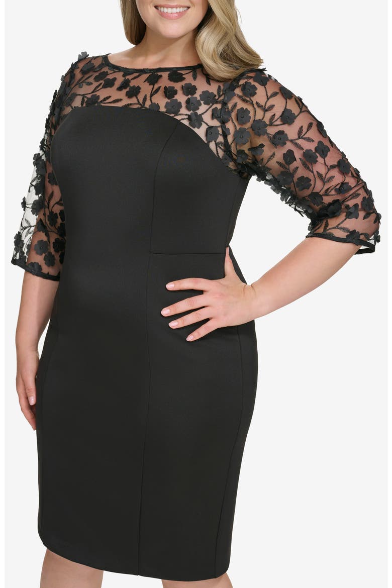 Mixed Media Cocktail Dress, Alternate, color, BLACK