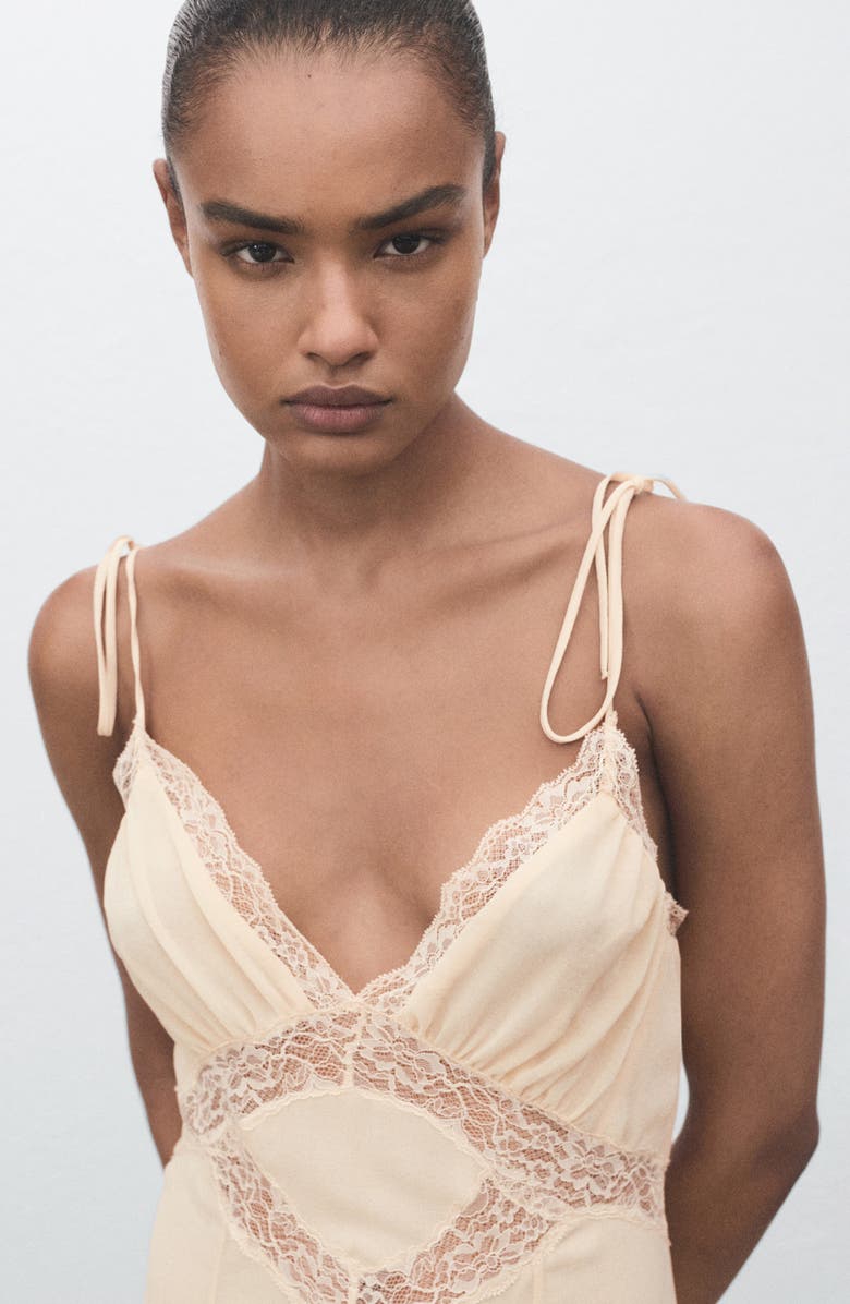 MANGO Lace Trim Midi Dress, Alternate, color, Pastel Green