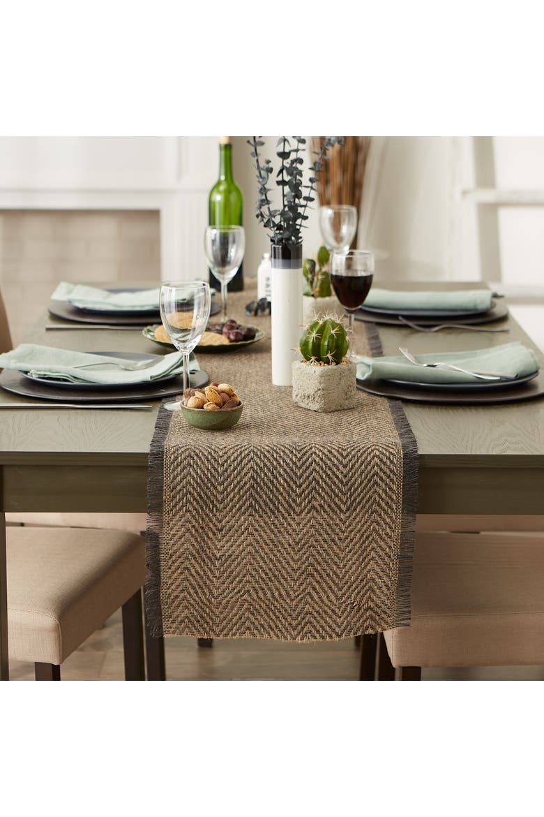 Mineral Chevron Burlap Table Runner 14X72, Alternate, color, Mineral Gray