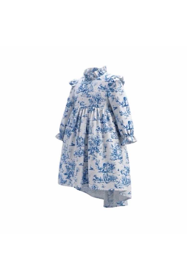 Aoki Blue Toile Long Sleeve Dress, Main, color, 3-4Y