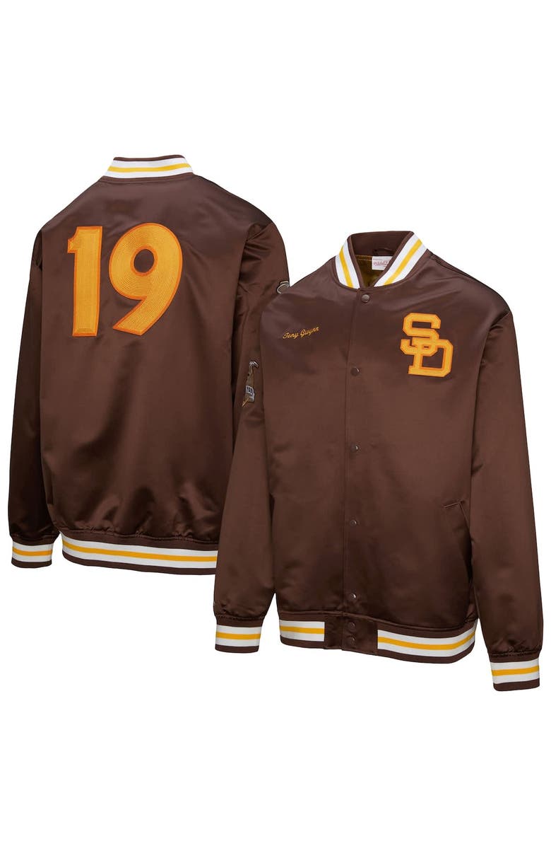 Mitchell & Ness Men's Mitchell & Ness Tony Gwynn Brown San Diego Padres Legends Collection Vintage Satin Full-Snap Jacket, Main, color, 