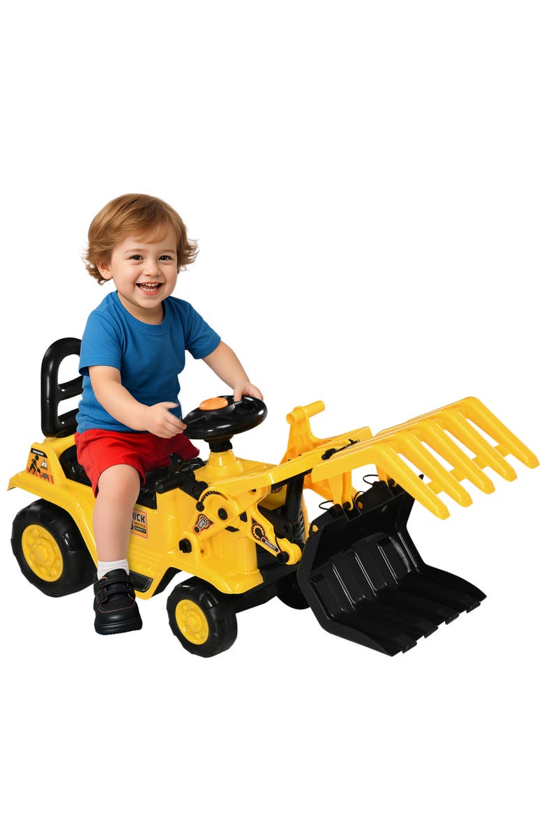 Aosom Kids Excavator Ride-on with Sound, Storage, Main, color, Yellow