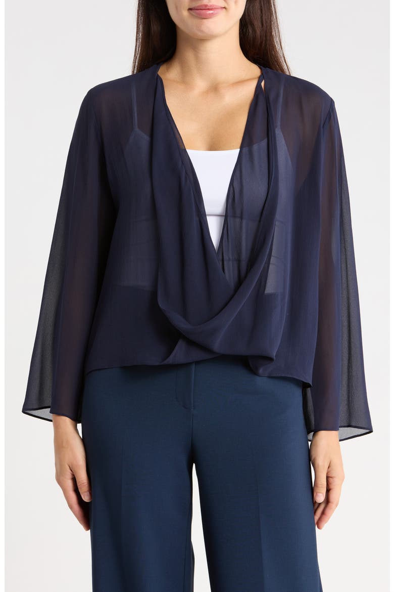 Tie Front Silk Jacket, Main, color, INK