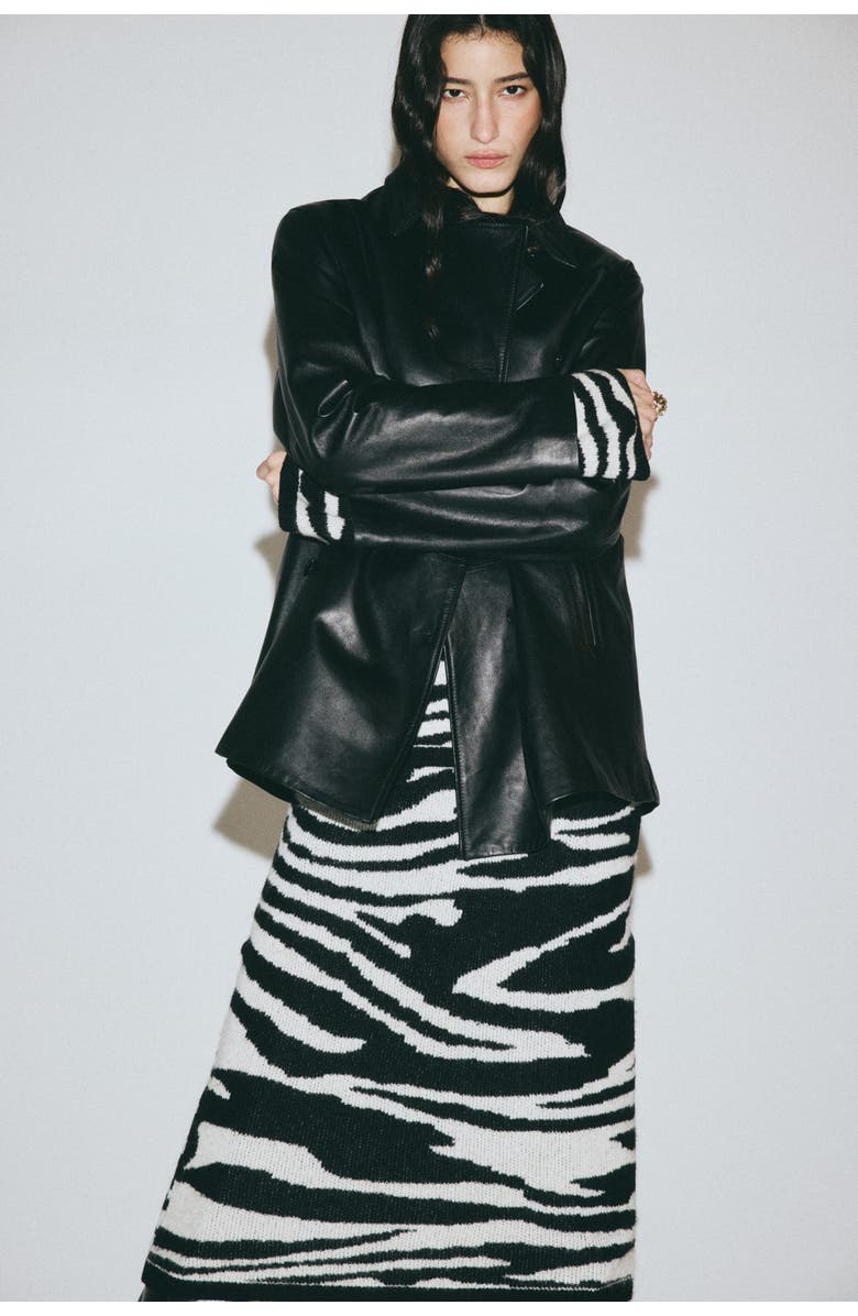 H&M Jacquard-knit Skirt, Alternate, color, Black/Zebra Print