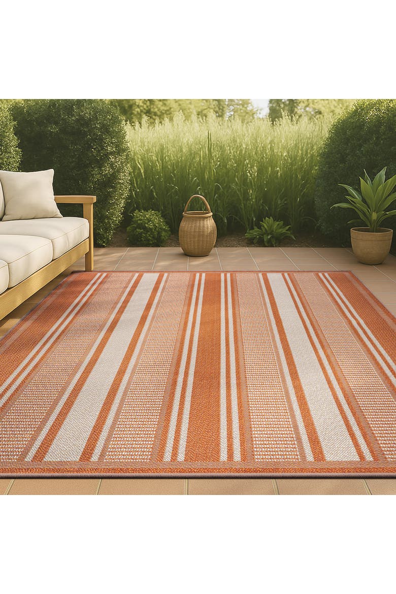 Haynes Modern Double Stripe Indoor/Outdoor Area Rug, Alternate, color, Orange/Cream