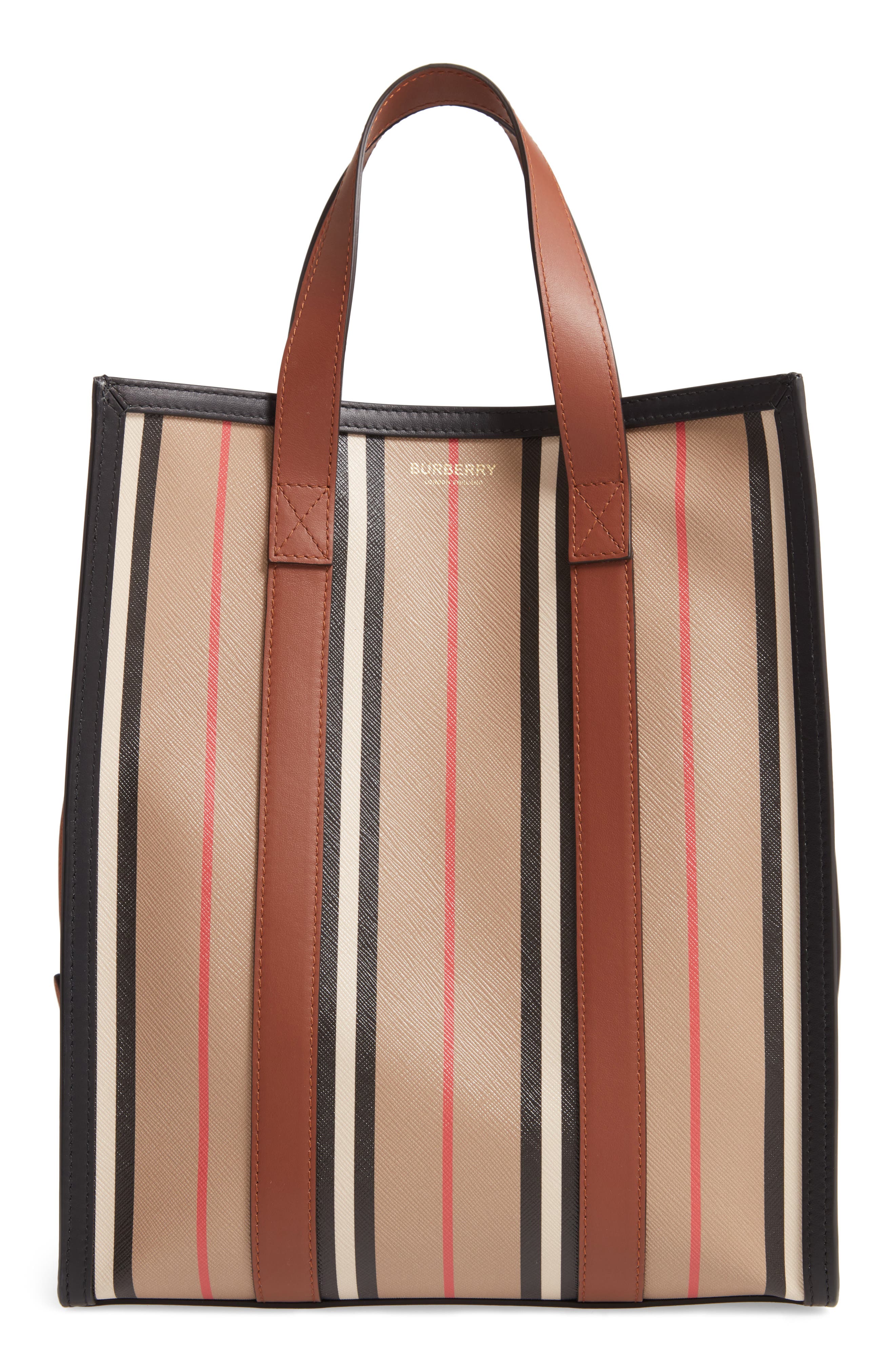Burberry Small Icon Portrait Stripe E-Canvas Tote Bag, Main, color, 