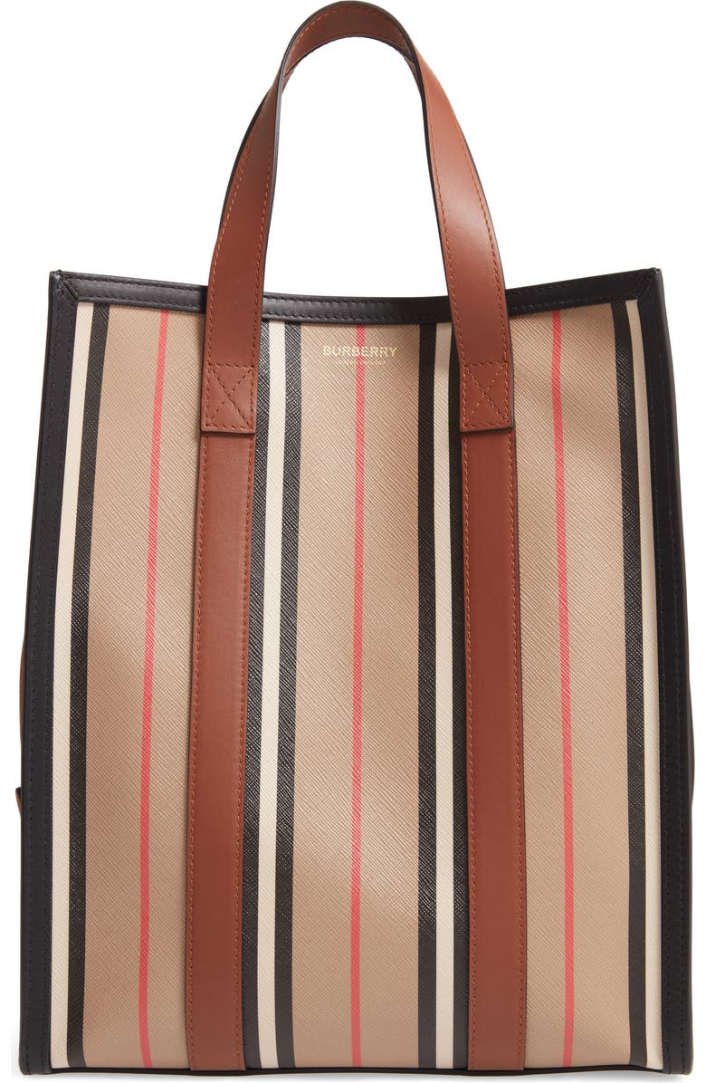 Burberry Small Icon Portrait Stripe E-Canvas Tote Bag, Main, color,