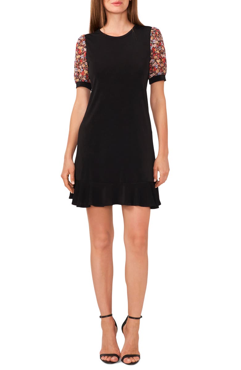 CeCe Floral Puff Sleeve A-Line Dress, Main, color,