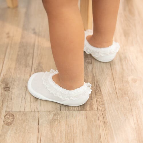 Komuello Toddler Girl Sock Shoes Flat Style In Snow Lace