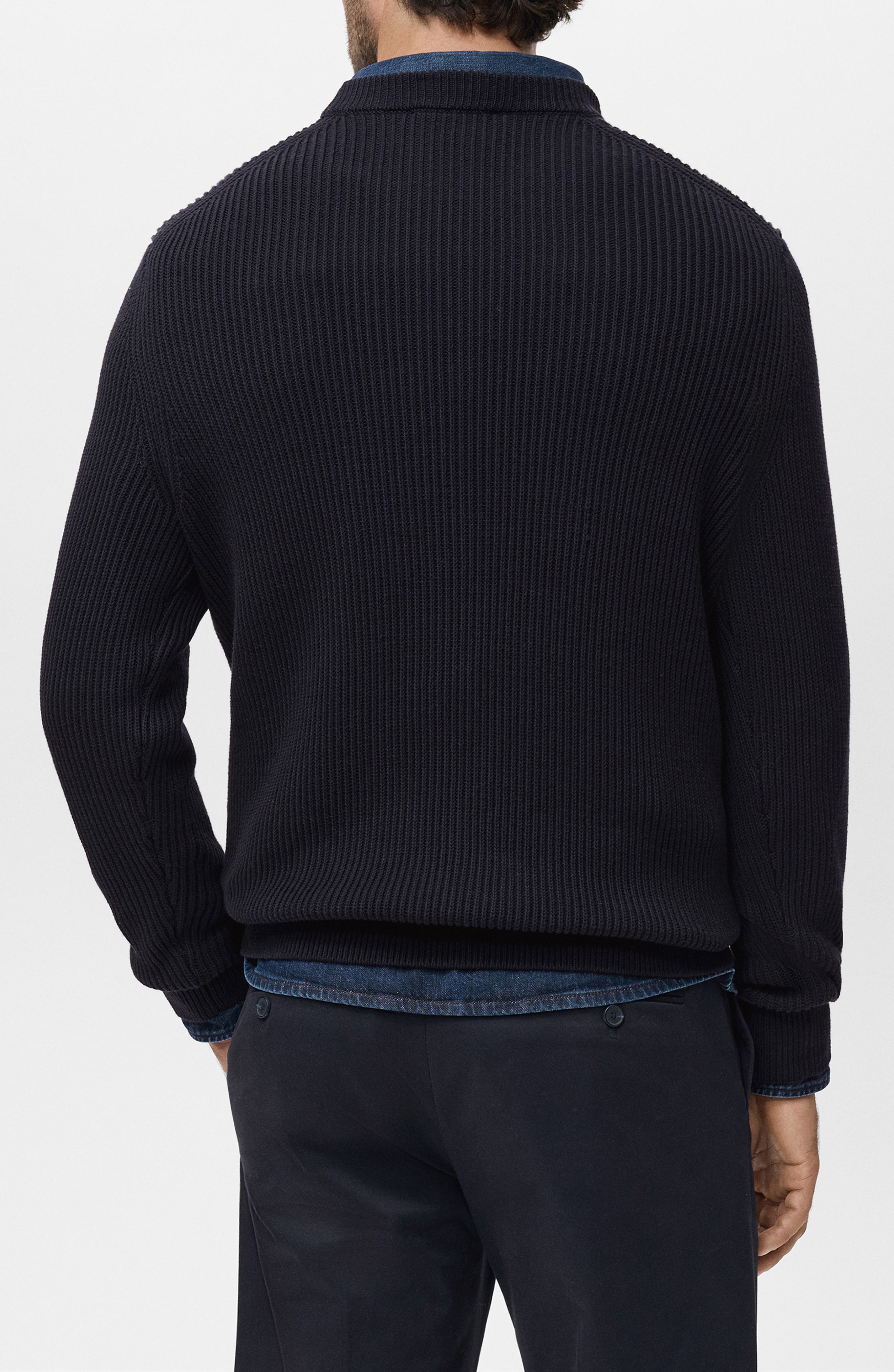 Fine Rib Knit Cotton Crewneck Sweater - image 2