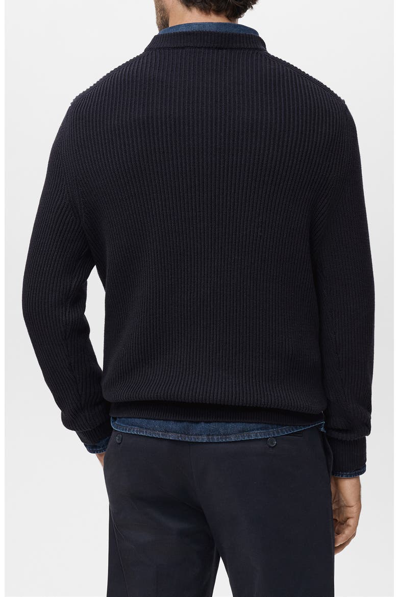 Fine Rib Knit Cotton Crewneck Sweater, Alternate, color, NAVY