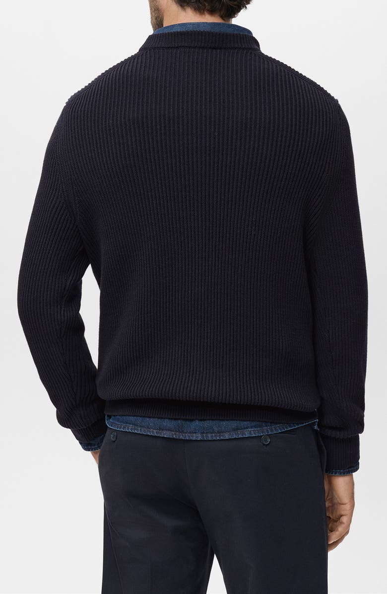 MANGO Fine Rib Knit Cotton Crewneck Sweater, Alternate, color, Navy