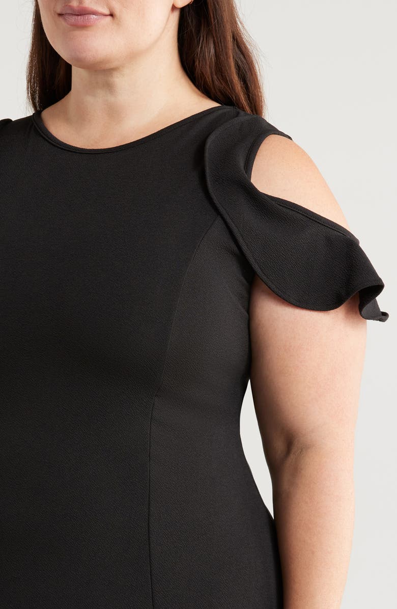 24seven Comfort Apparel Ruffle Cold Shoulder Maxi Dress, Alternate, color, Black