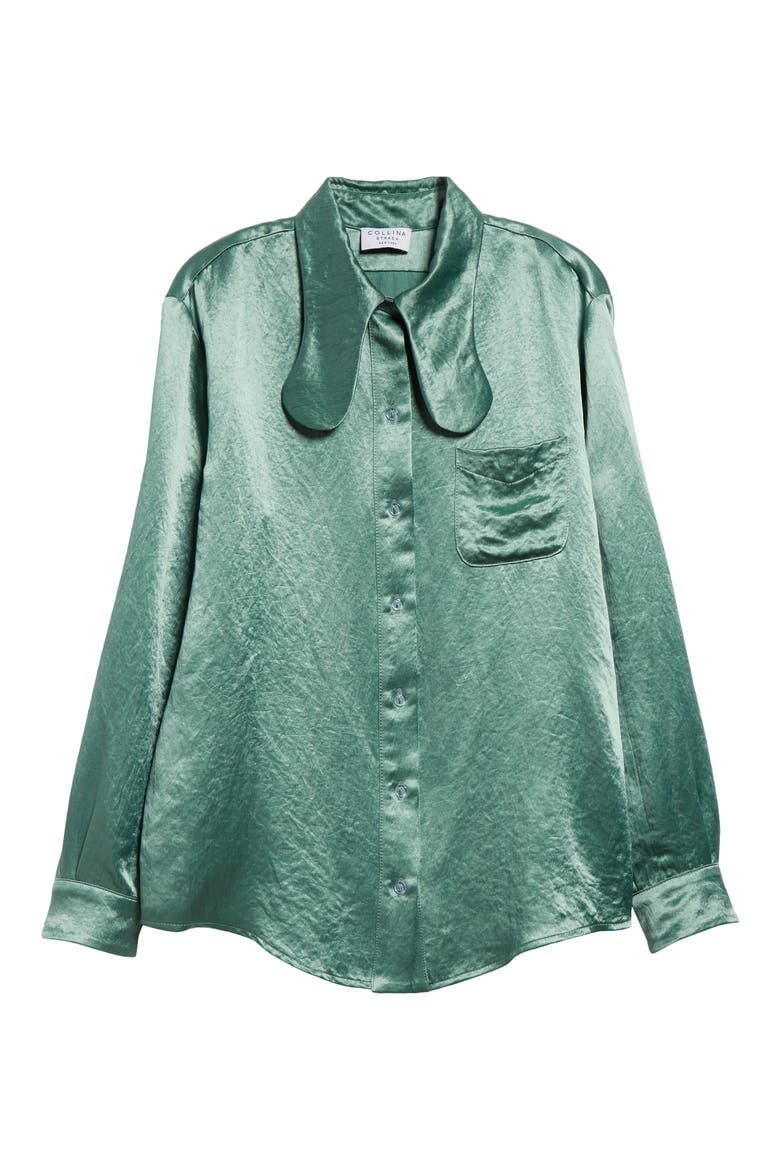 Bunny Collar Button-Up Shirt, Alternate, color, SAGE GREEN