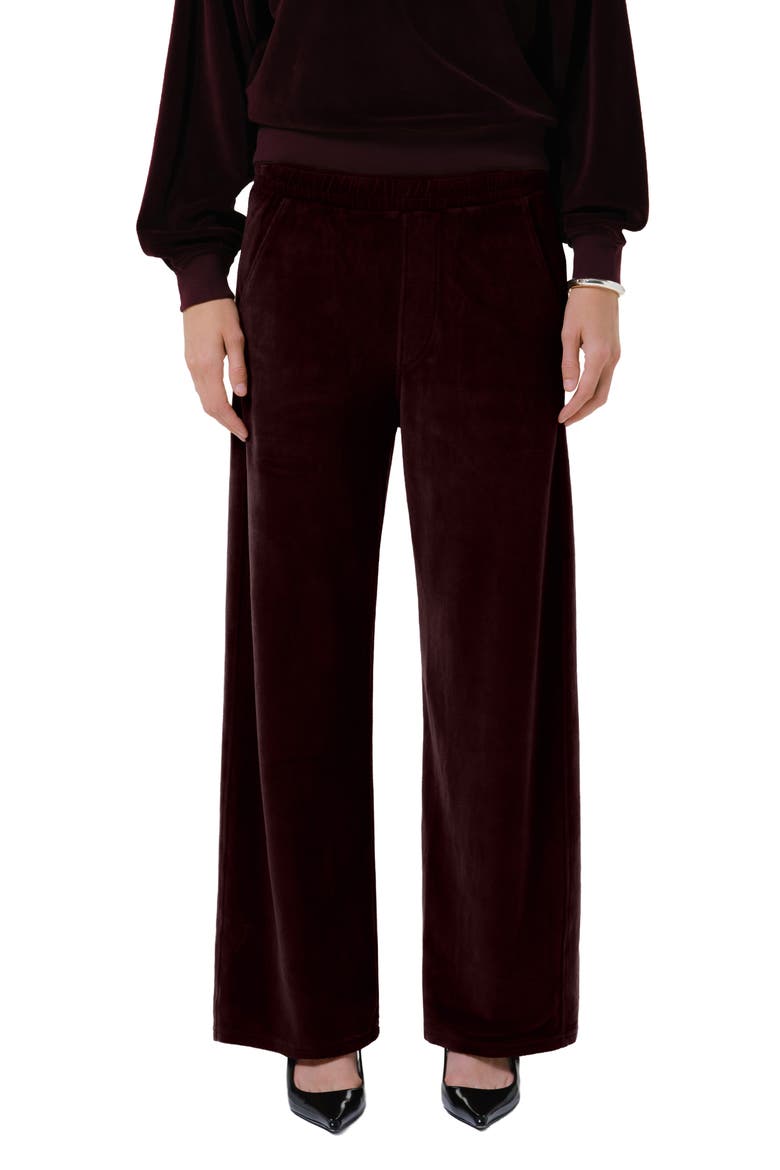 Brynn Wide Leg Velour Pants, Main, color, BURGUNDY