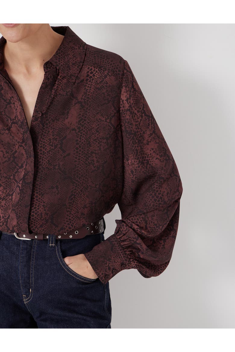 Chiffon Printed Long Sleeve Shirt, Alternate, color, Snake Print Brown