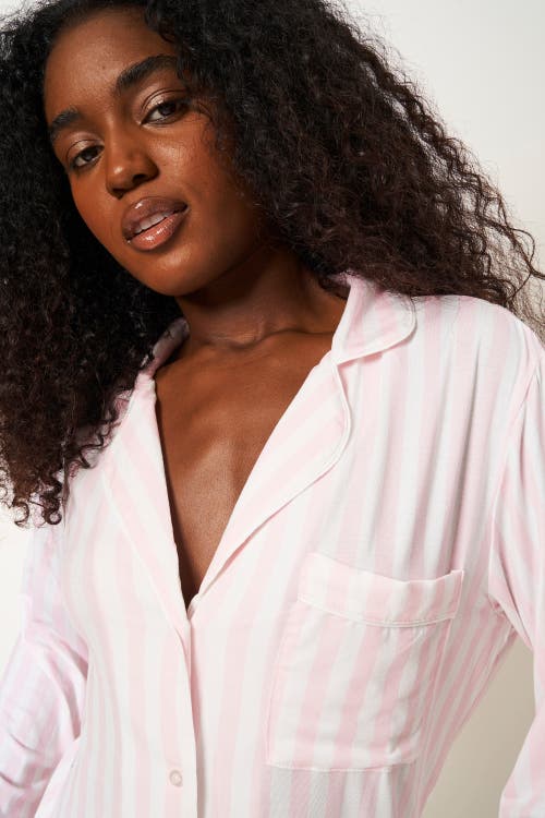 Stripe & Stare Long Pyjama Set In Pale Pink Stripe