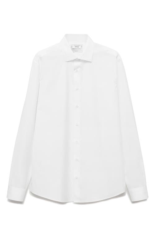 Mango Slim Fit Cotton Herringbone Suit Button-up Shirt In White