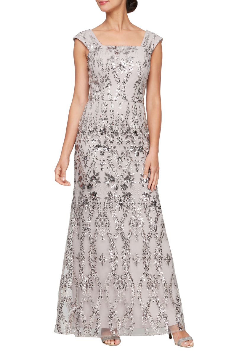 Alex Evenings Sequin Embroidery Fit & Flare Gown, Main, color, 