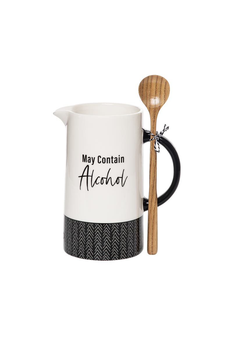 May Contain Alcohol Pitcher w/ Spoon Set of 2 Ceramic White, Main, color, White