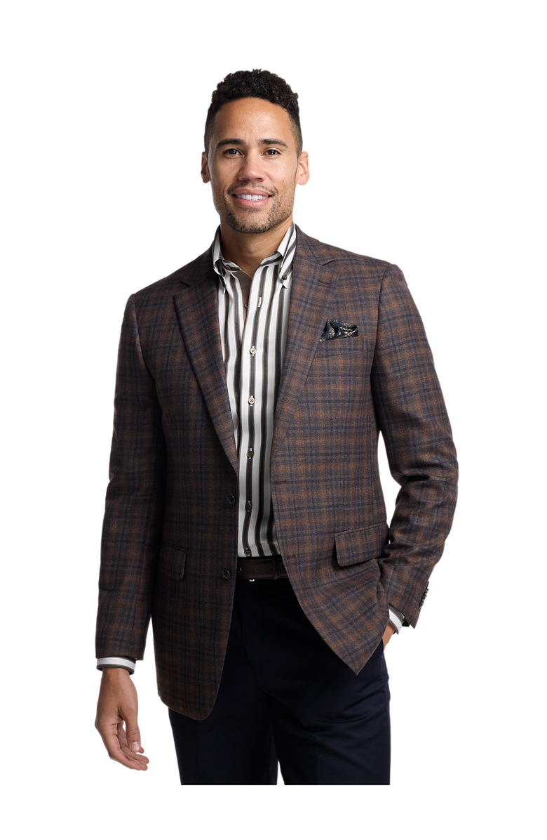 Paul Fredrick Wool Blend Plaid Single Breasted Notch Lapel Sport Coat, Alternate, color, Brown/Navy