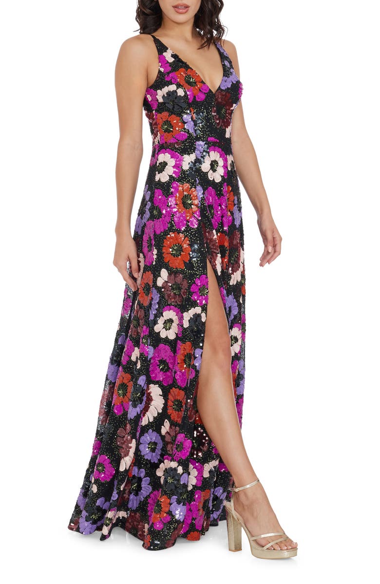 Dress the Population Alyssa Sequin Floral Sleeveless Gown, Alternate, color,