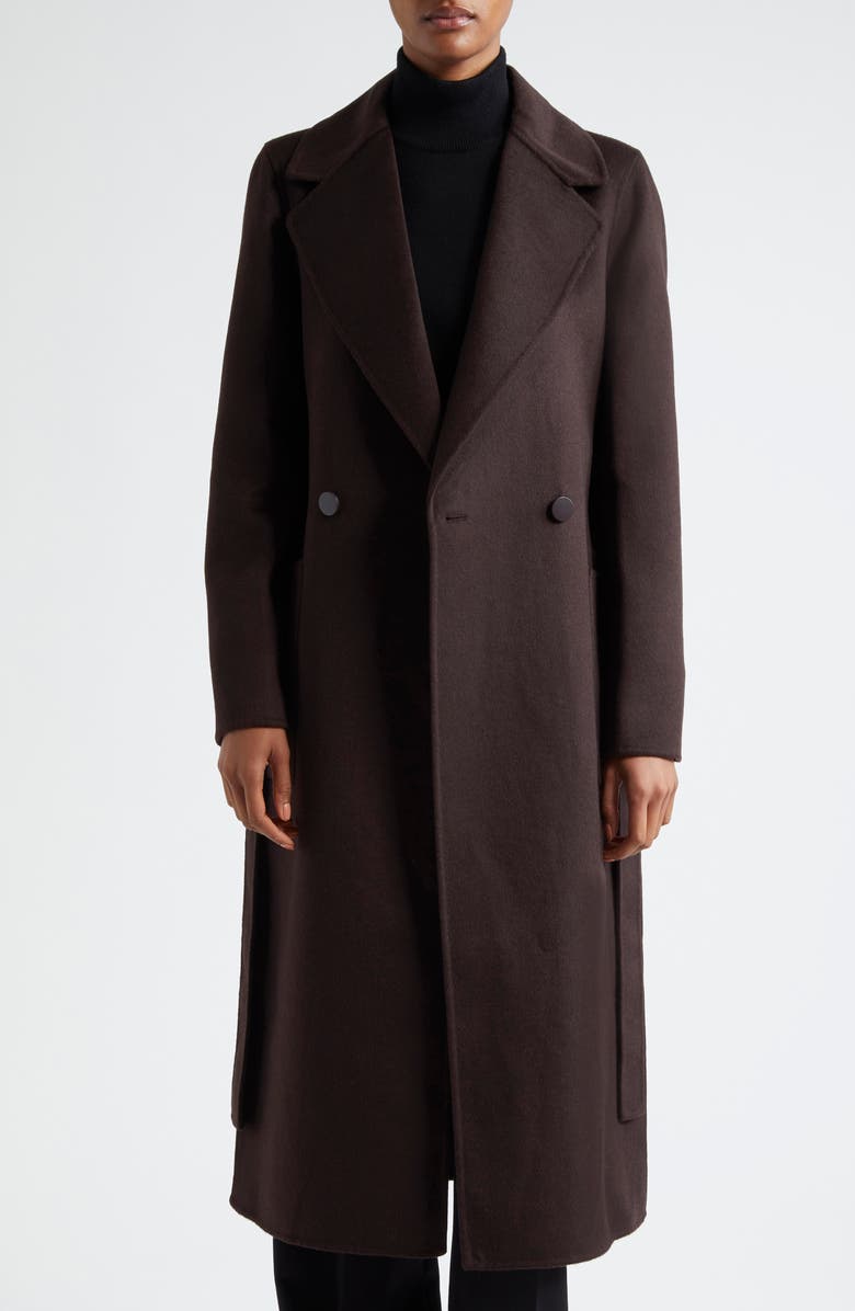 Reiss Lucia Tie Waist Wool Blend Coat, Alternate, color, Chocolate