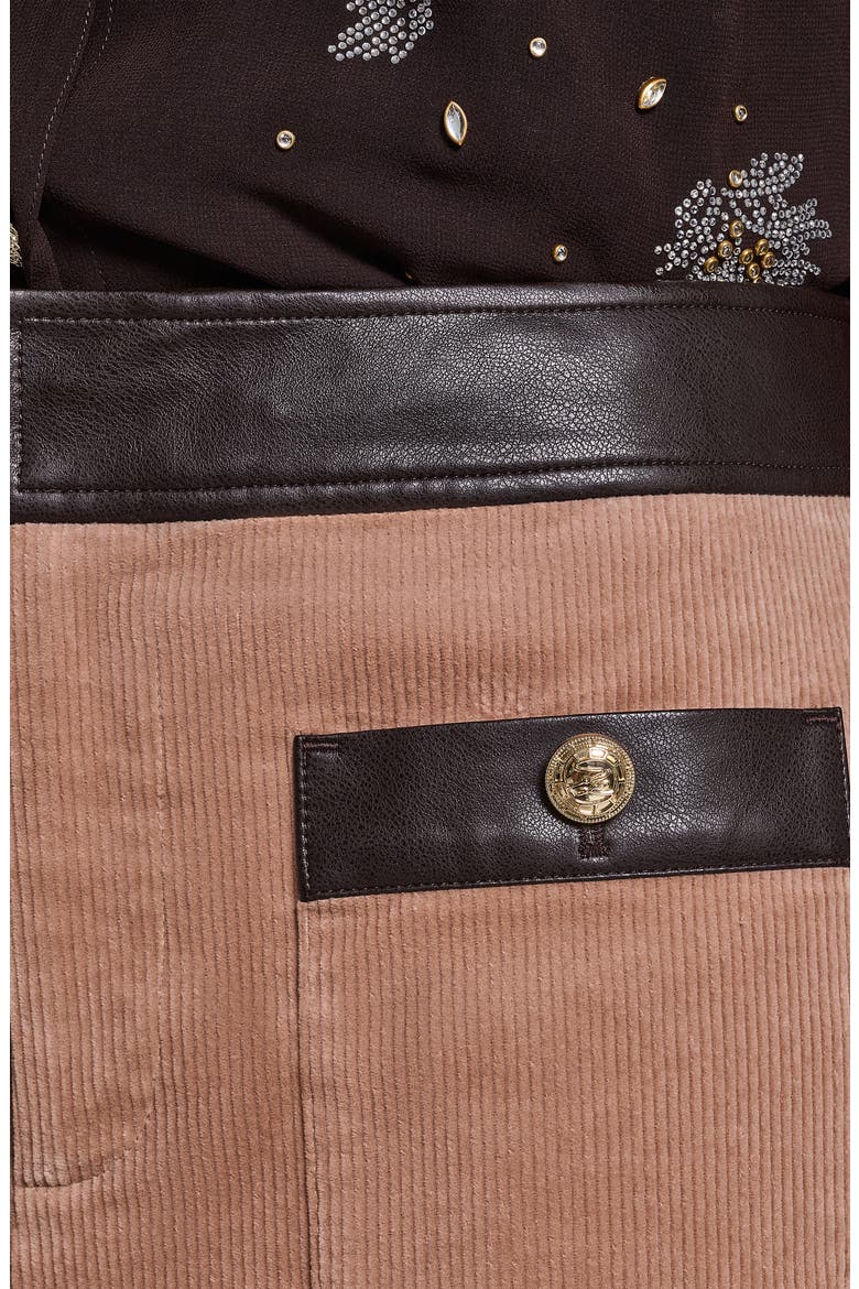 Faux Leather Trim Corduroy Pants, Alternate, color, CLAY