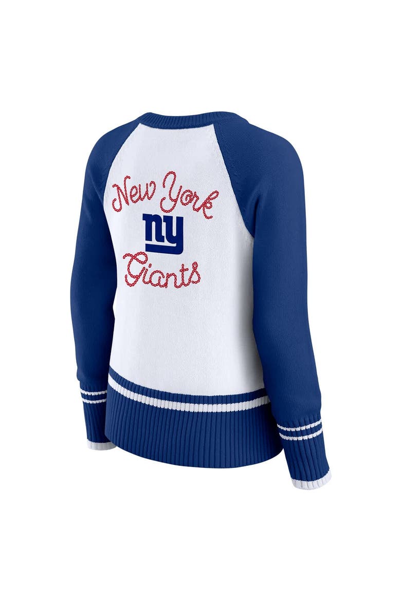 Women's WEAR by Erin Andrews White/Royal New York Giants Colorblock Raglan Sweater, Alternate, color, White
