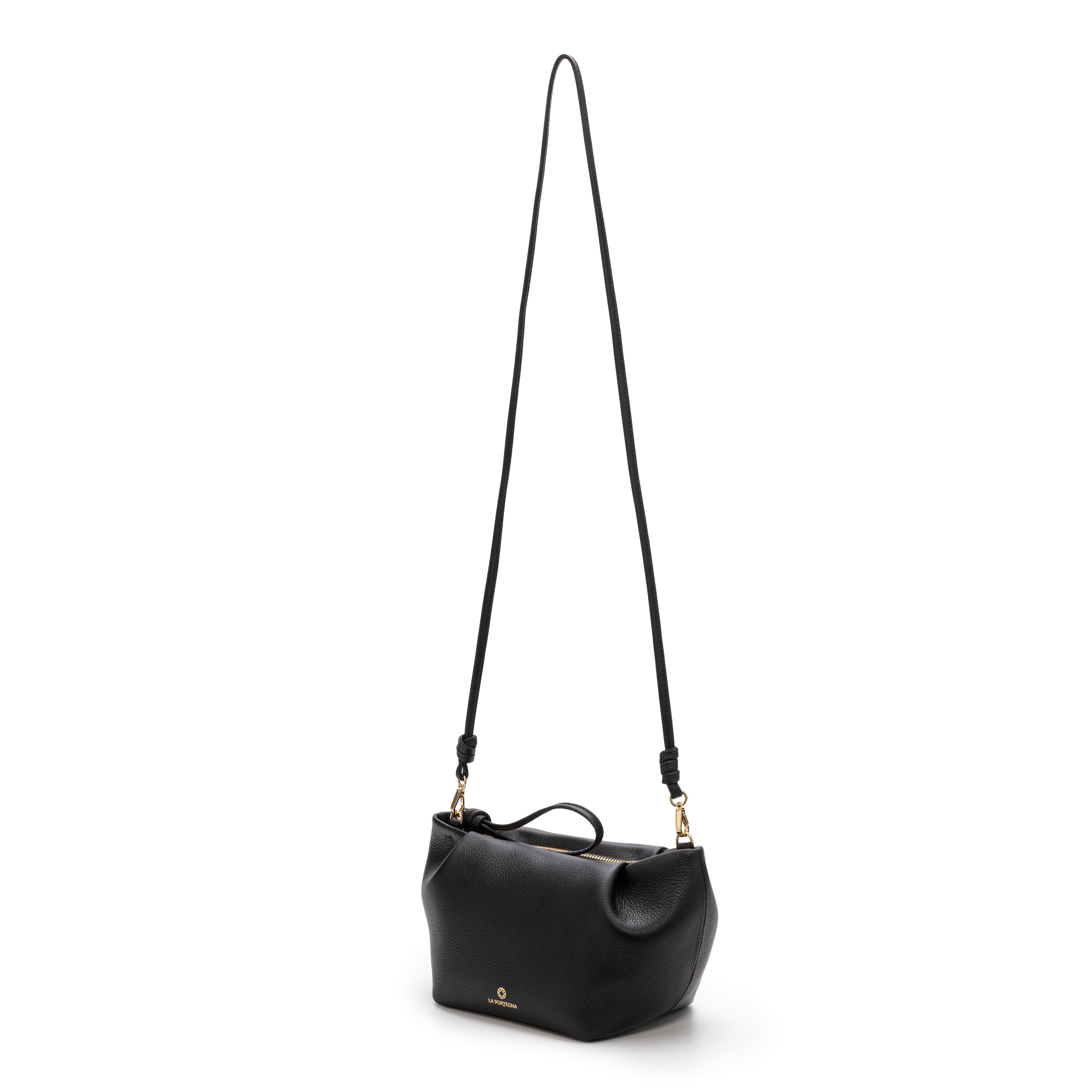 LA PORTEGNA Martita Small Leather Clutch Bag With Shoulder Strap, Alternate, color, Black