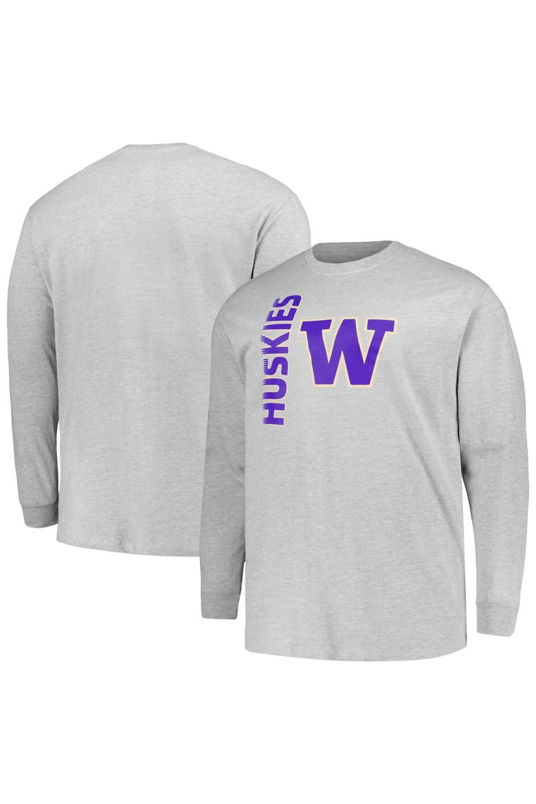 Men's Champion Heather Gray Washington Huskies Big & Tall Mascot Long Sleeve T-Shirt, Alternate, color, Heather Gray