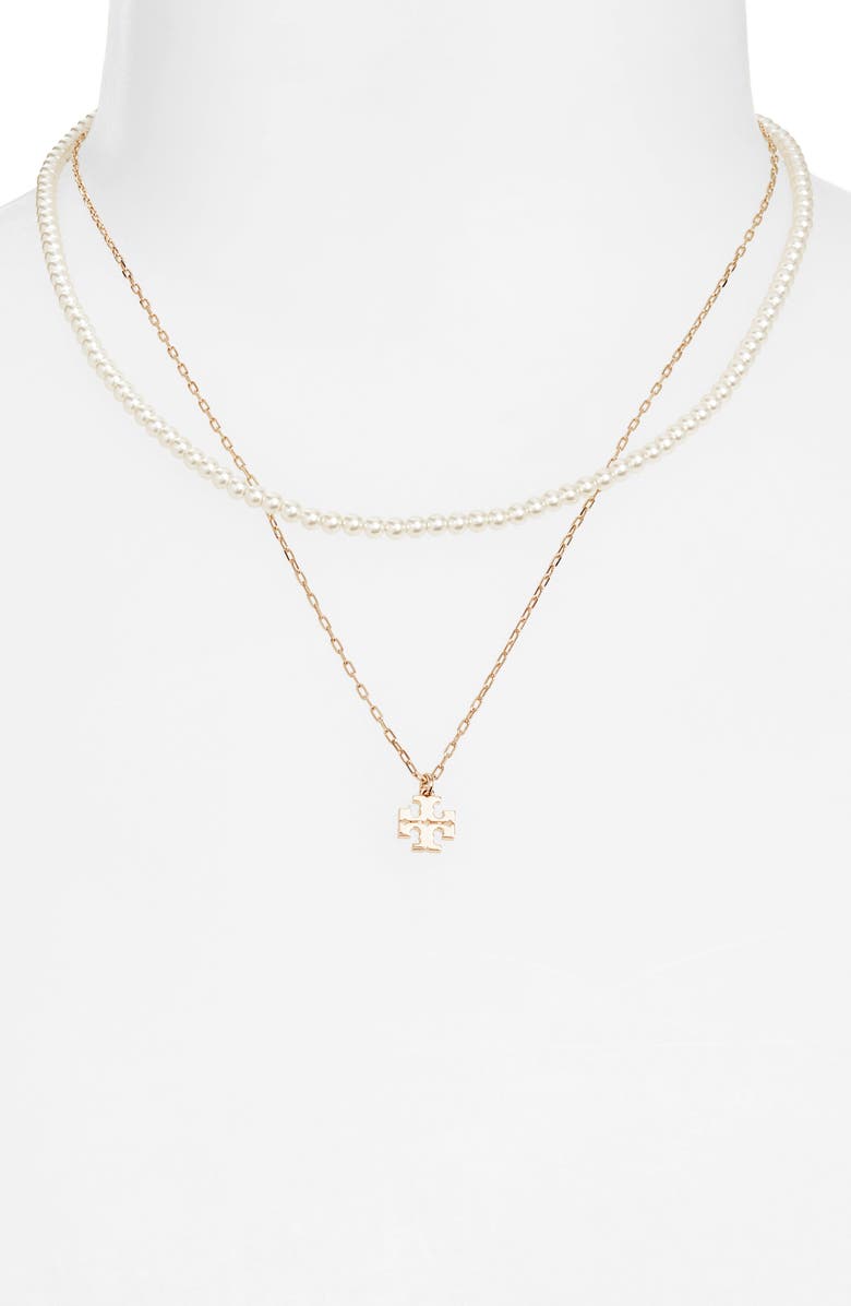 Tory Burch Kira Layered Faux Pearl Necklace, Alternate, color, Tory Gold / Pearl