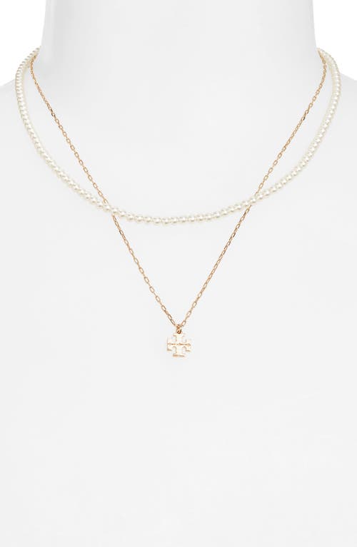 Tory Burch 'kira' Layered Necklace With Double T Pendant In Gold