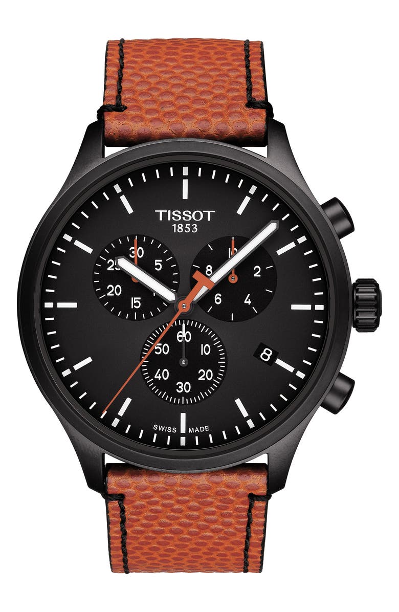 Tissot Chrono XL NBA Leather Strap Watch, 45mm, Main, color, 