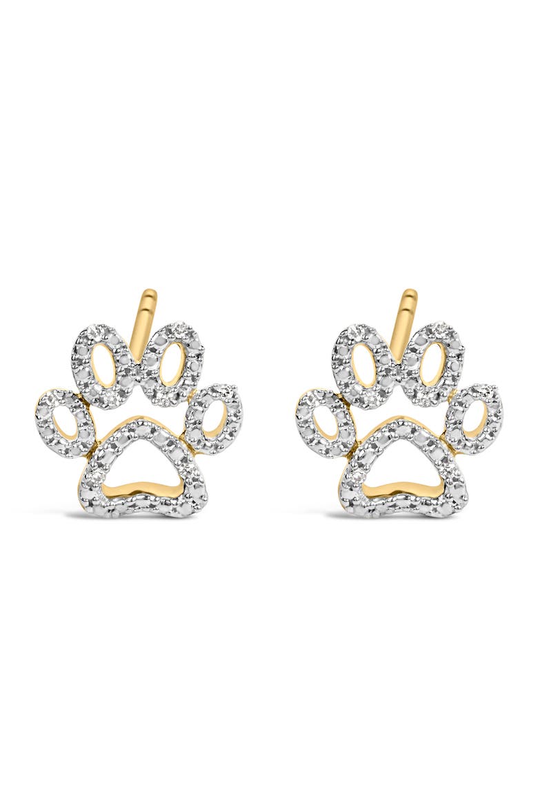 Gold Vermeil Diamond Accent Pet Paw Earring, Main, color, Silver