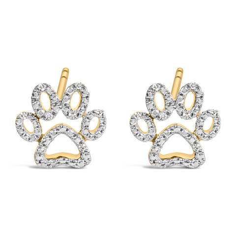 Gold Vermeil Diamond Accent Pet Paw Earring