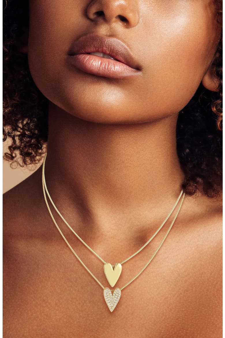 Set of 2 Cubic Zirconia Heart Pendant Necklaces, Alternate, color, GOLD