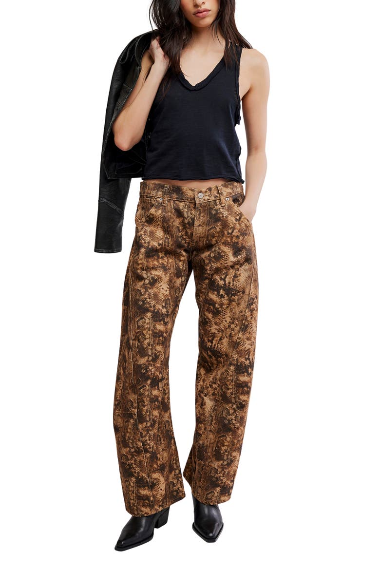 Fable Snakeskin Print Low Rise Arced Wide Leg Jeans, Alternate, color, CHOCOLATE BROWN COMB