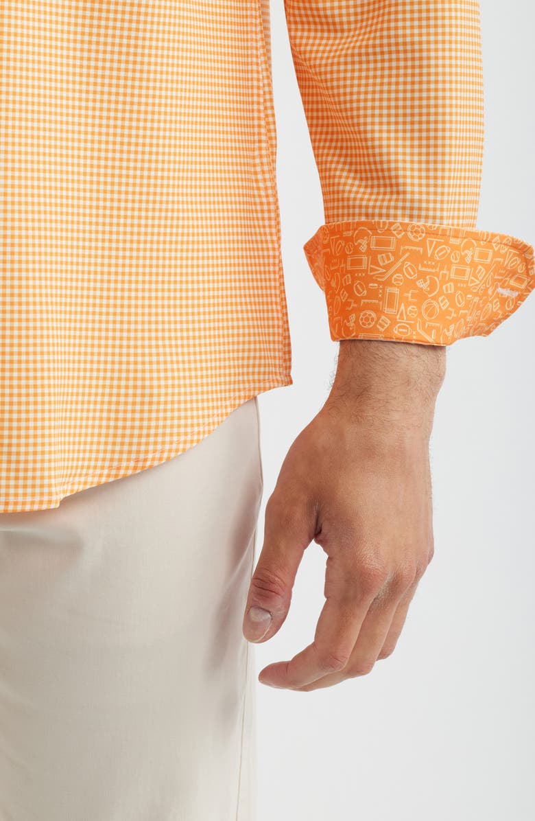 Johnston & Murphy Game Day XC4<sup>®</sup> Gingham Check Button-Down Shirt, Alternate, color, Orange